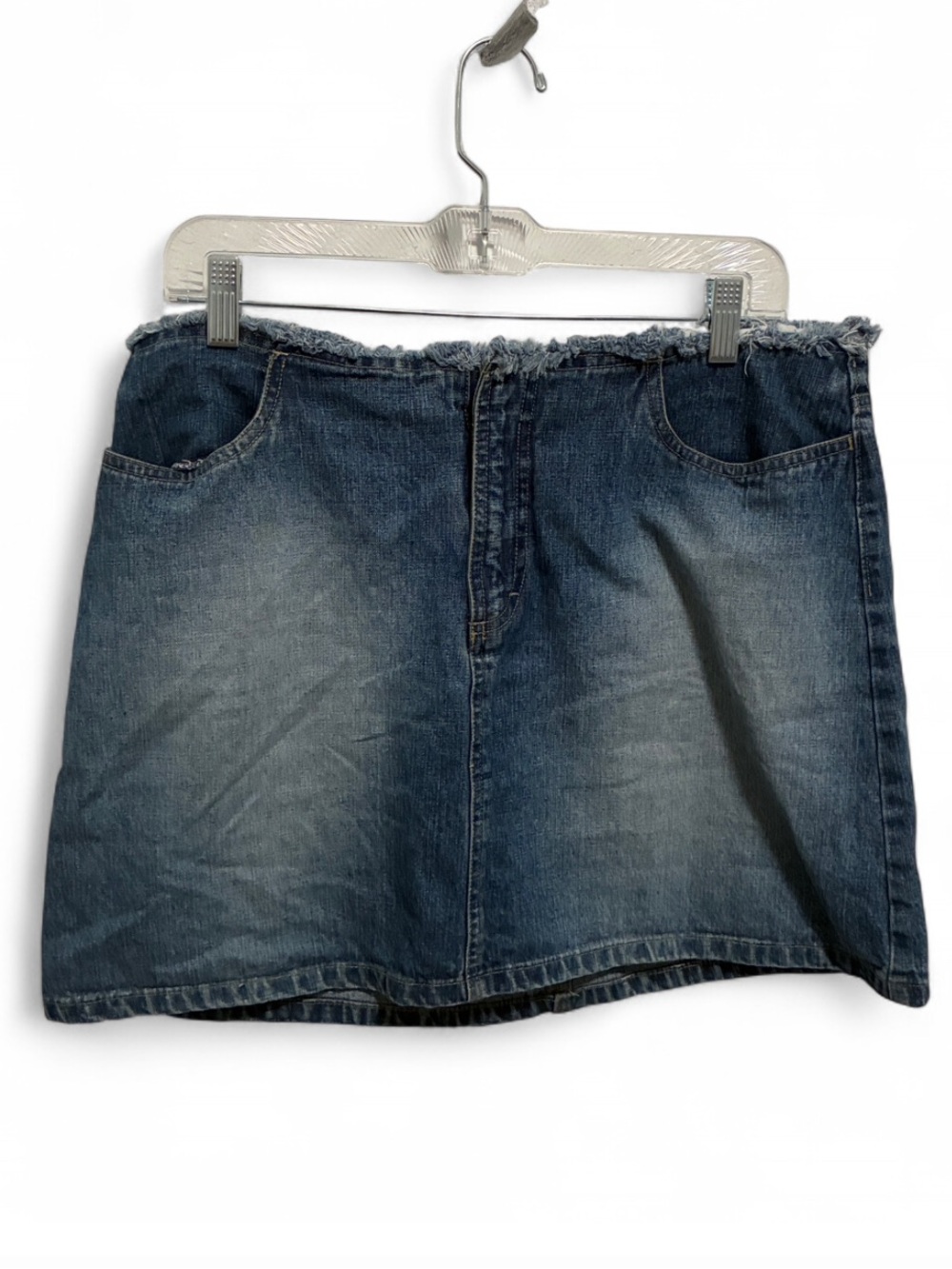 Y2K Messino Frayed Waistband Denim Mini Skirt - Blue